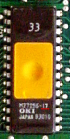 Factory windowed 27C256-17 EPROM in an early OBD0 PR4 ECU