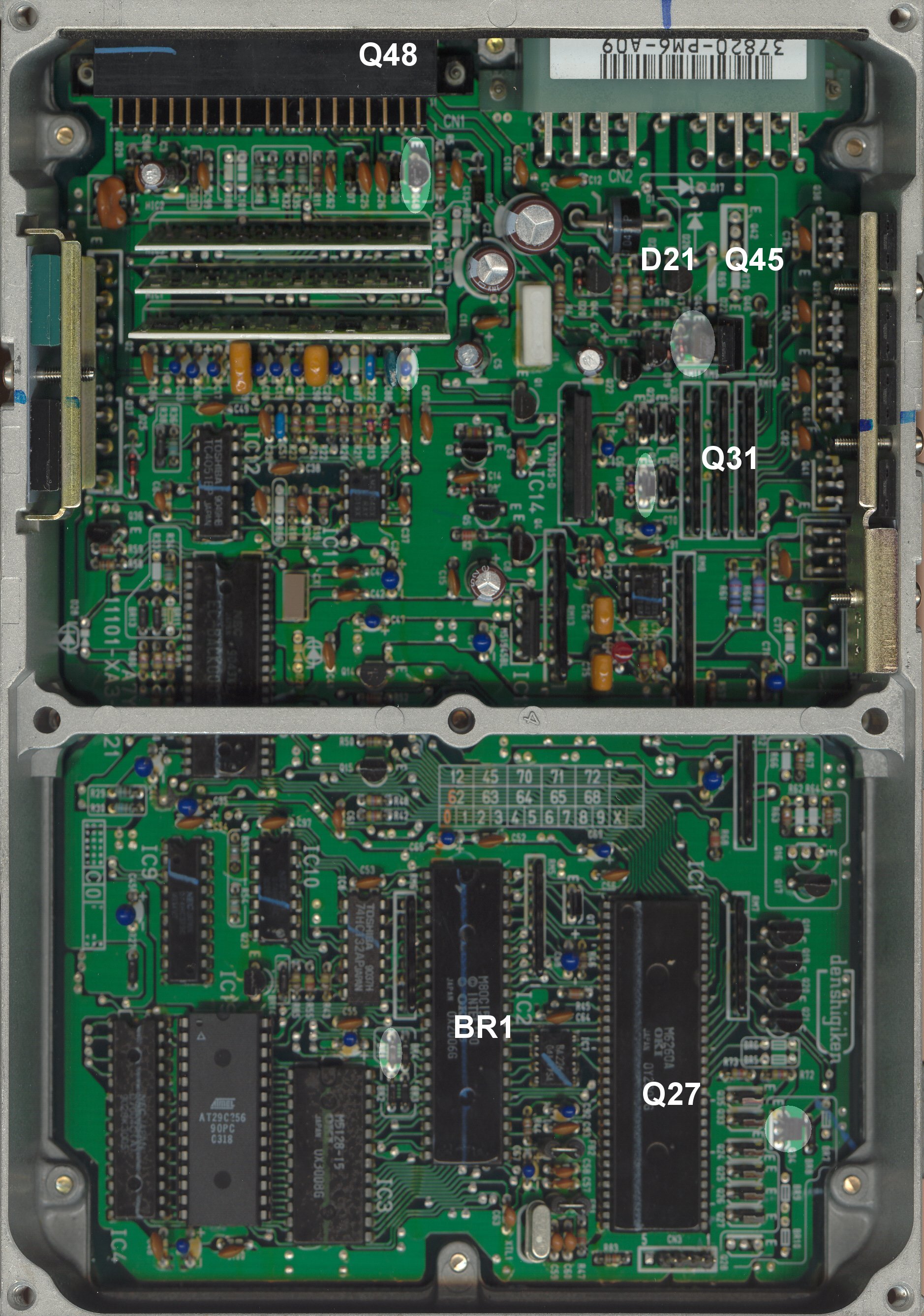 USDM-spec PM6-A09 ECU board scan showing BR1 jumper