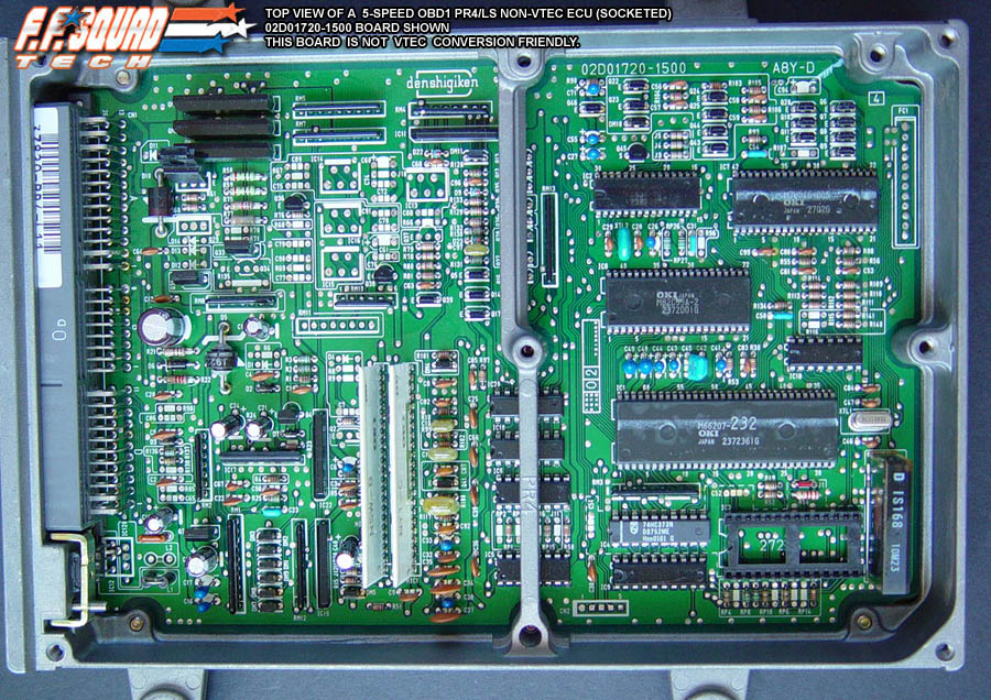 OBD1 PR4 ECU circuit board top view showing component layouts