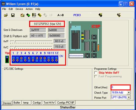 Willem Software Device Configuration - 27SF512