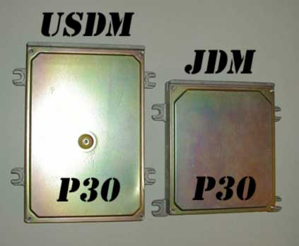 Honda P30 JDM vs USDM ECU board comparison showing board size differences