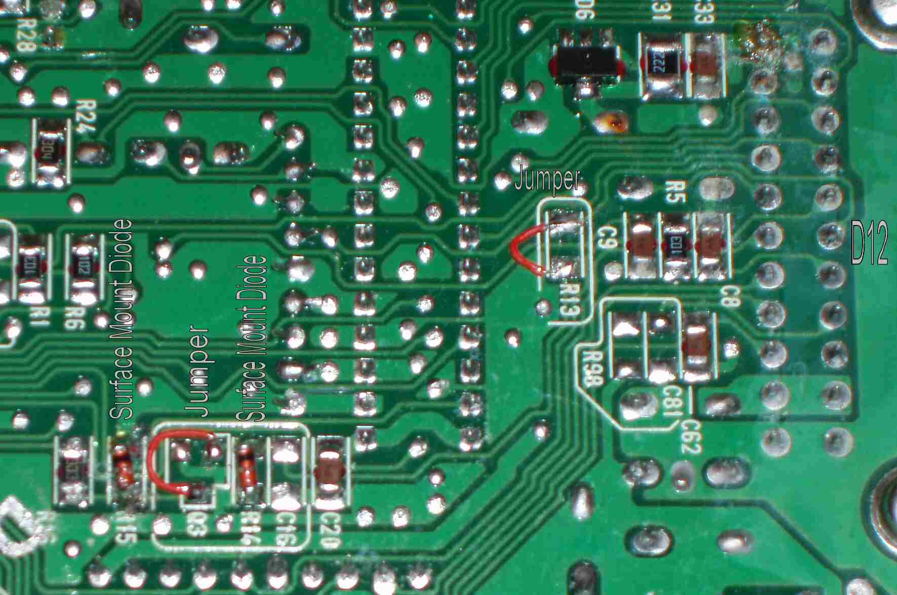 Modified JDM P30 board at the D12 and AI5 circuit