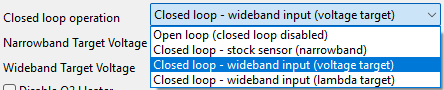 Closed loop operation mode selection dropdown