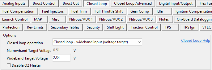 Closed loop operation settings interface